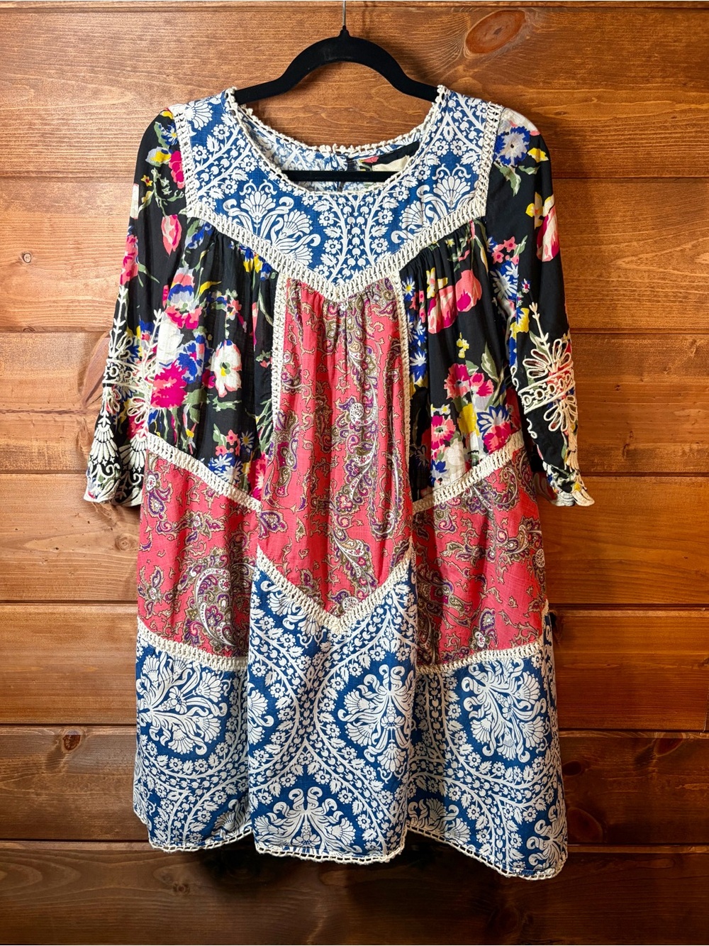 Vanessa Virginia Multicolor Boho Patchwork Mini Dress Size 6 💕🌸